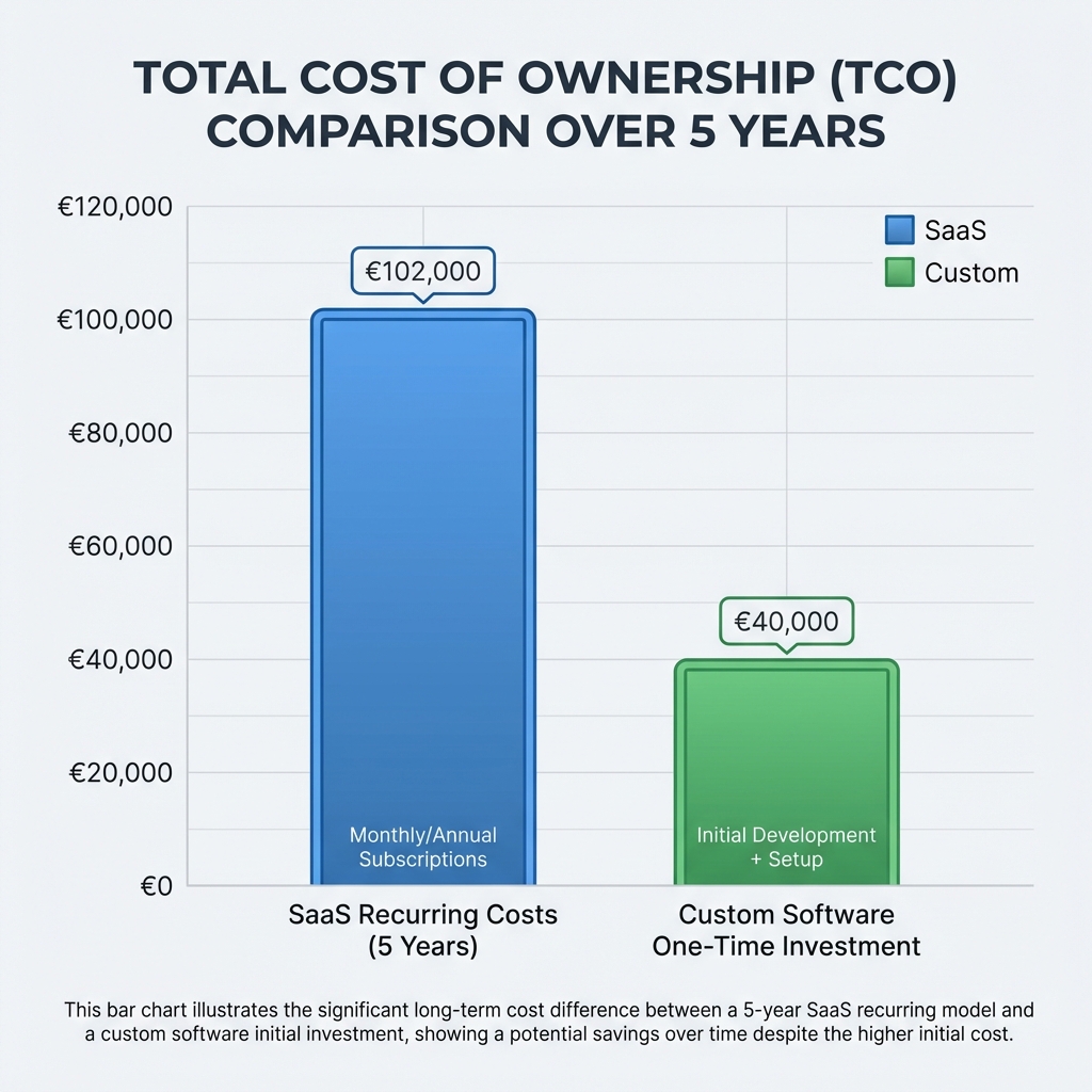 Comparaison TCO SaaS vs Sur-mesure sur 5 ans